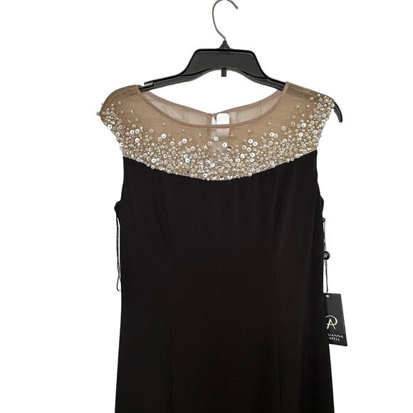Adrianna Papell Black Embellished Neck Jersey Gown Dress Size 4 New - Picture 3 of 6